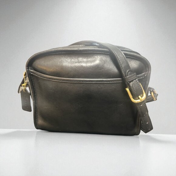 VTG Coach Metropolis Zip Bag 9087 Black Leather Brass 90s Costa Rica Hang Tag - Picture 10 of 10